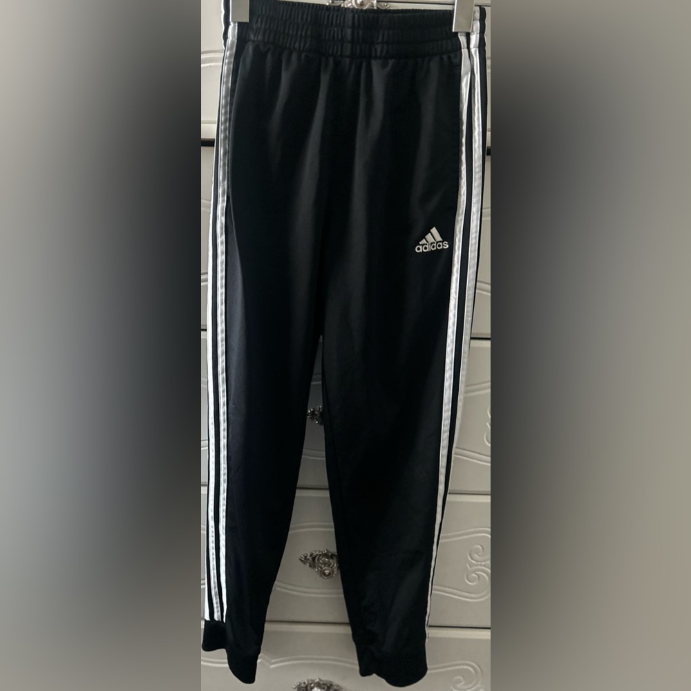 Adidas Kids Black Joggers with White Stripes